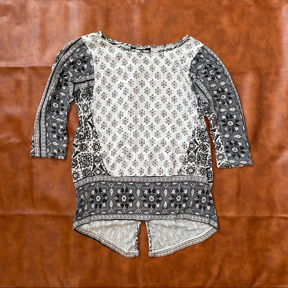 Lucky Brand | Ornate Patterned Blouse | 3/4 Sleeve | XS